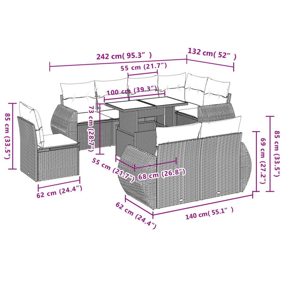 VidaXL Ensemble de canapés de jardin rotin synthétique  