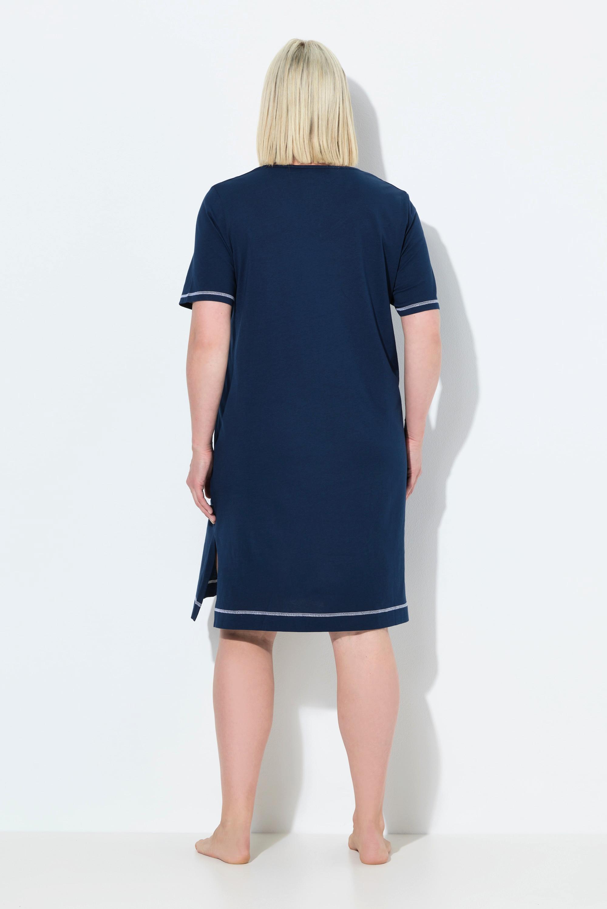 Ulla Popken Camicia da Notte Stampa Piazzata Scollo a V Mezza Manica  