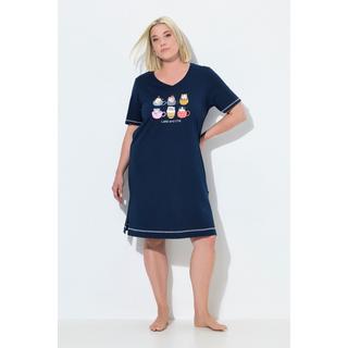 Ulla Popken Camicia da Notte Stampa Piazzata Scollo a V Mezza Manica  