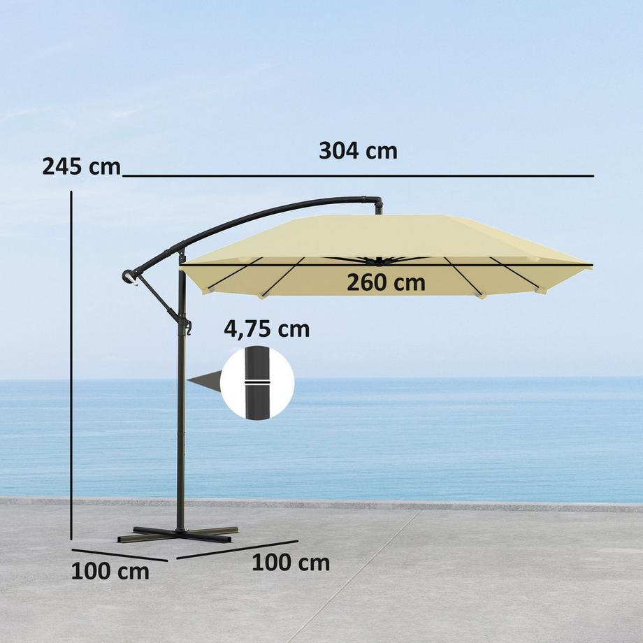 Northio Ampelschirm Alu Ø 260 cm Sonnenschirm, wasserdicht Kurbelschirm mit Ständer, Kurbel, Windsicherung, neigbar Marktschirm kippbar Gartenschirm Sonnenschutz für Balkon Garten Terrasse Beige Aosom  