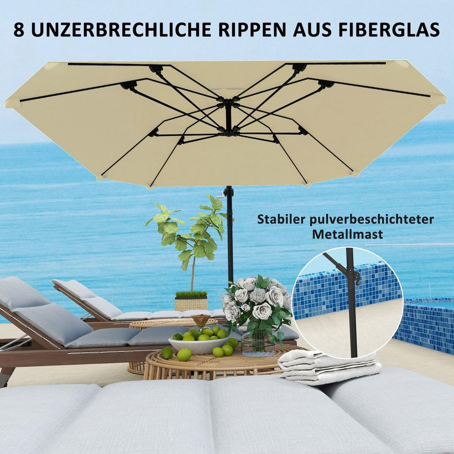 Northio Ampelschirm Alu Ø 260 cm Sonnenschirm, wasserdicht Kurbelschirm mit Ständer, Kurbel, Windsicherung, neigbar Marktschirm kippbar Gartenschirm Sonnenschutz für Balkon Garten Terrasse Beige Aosom  