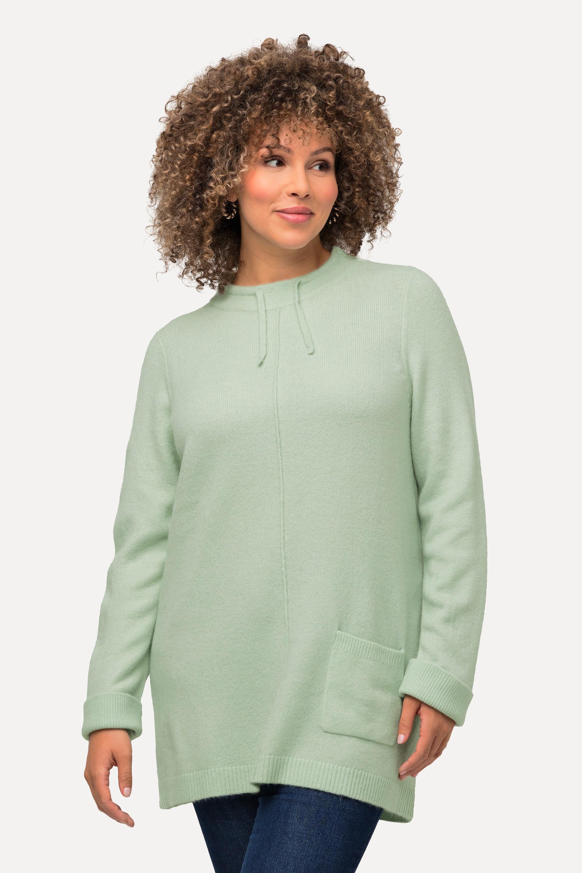 Ulla Popken  Pullover, Stehkragen, Kordel, Tasche, Langarm 