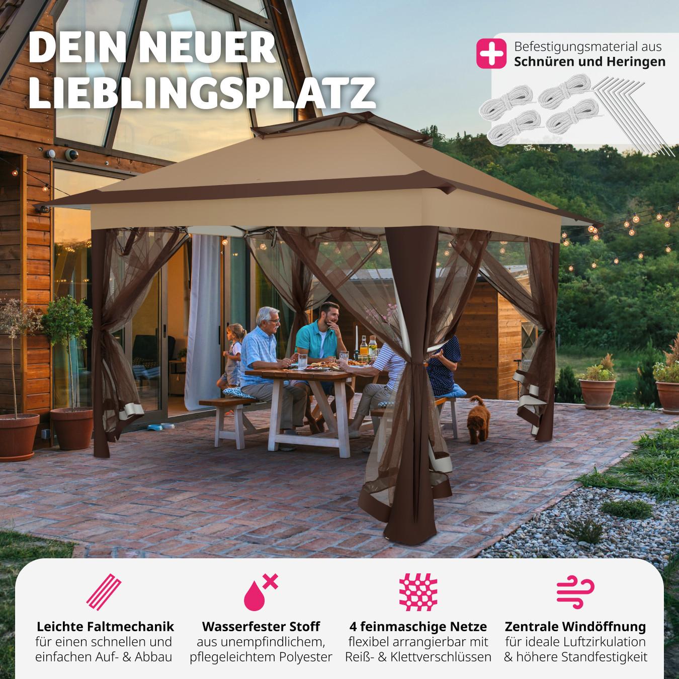 Tectake Faltpavillon 4 abnehmbare Seitenteile aus Moskitonetz  