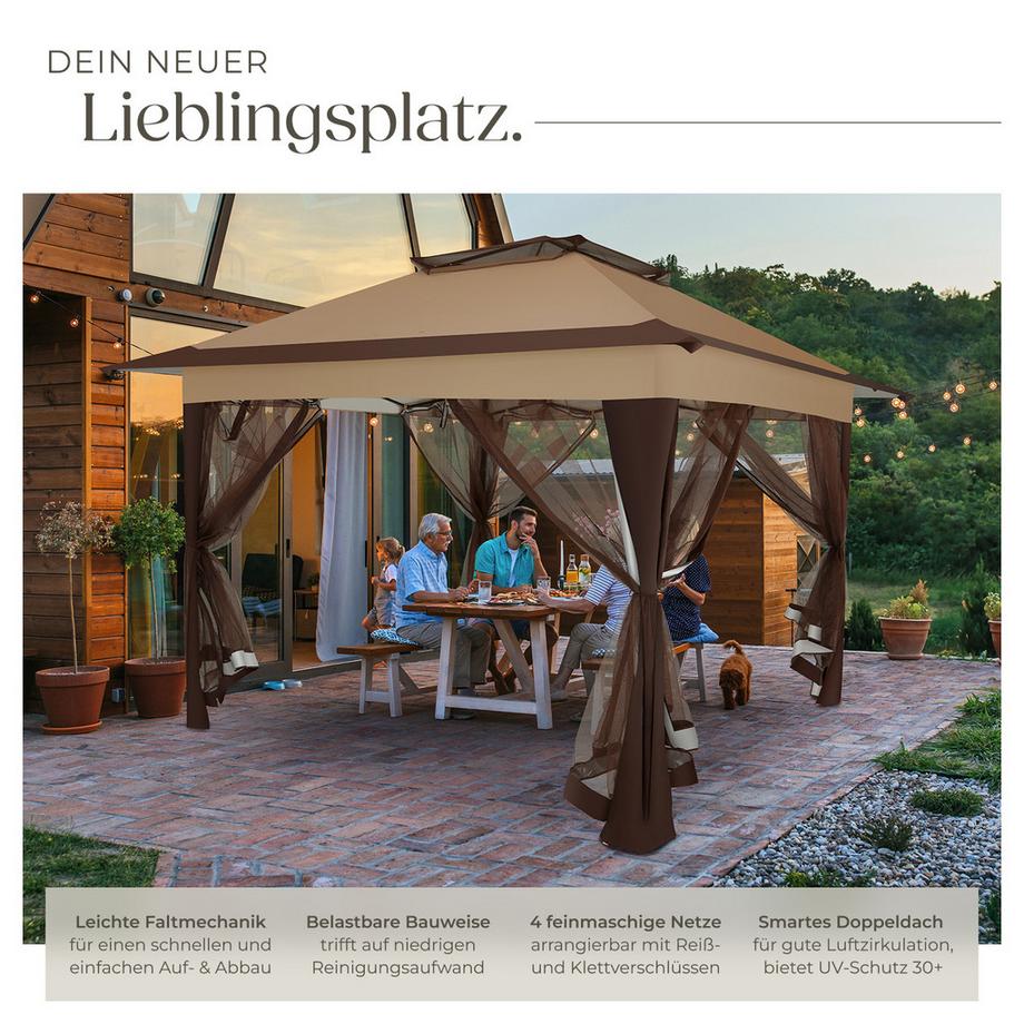 Tectake Faltpavillon Carabobo 3,64 x 3,64 x 2,94 m wasserabweisendes Dach mit UV-Schutz  