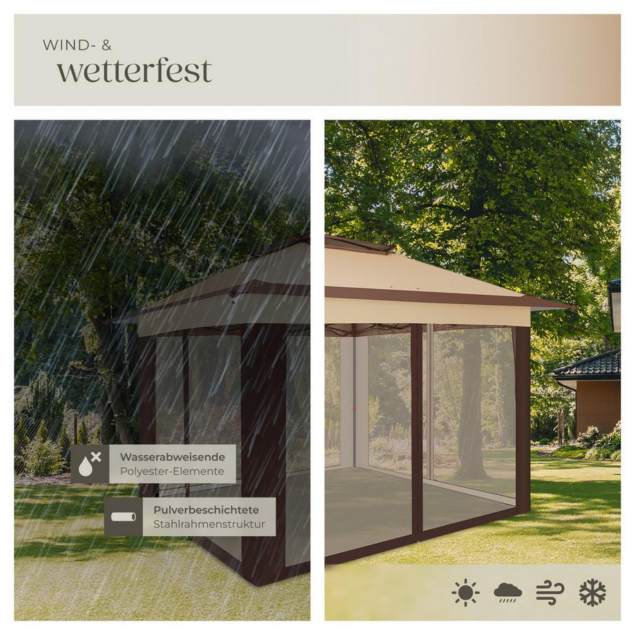 Tectake Faltpavillon Carabobo 3,64 x 3,64 x 2,94 m wasserabweisendes Dach mit UV-Schutz  