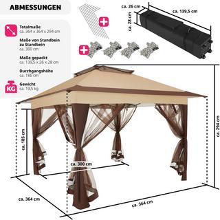Tectake Faltpavillon 4 abnehmbare Seitenteile aus Moskitonetz  