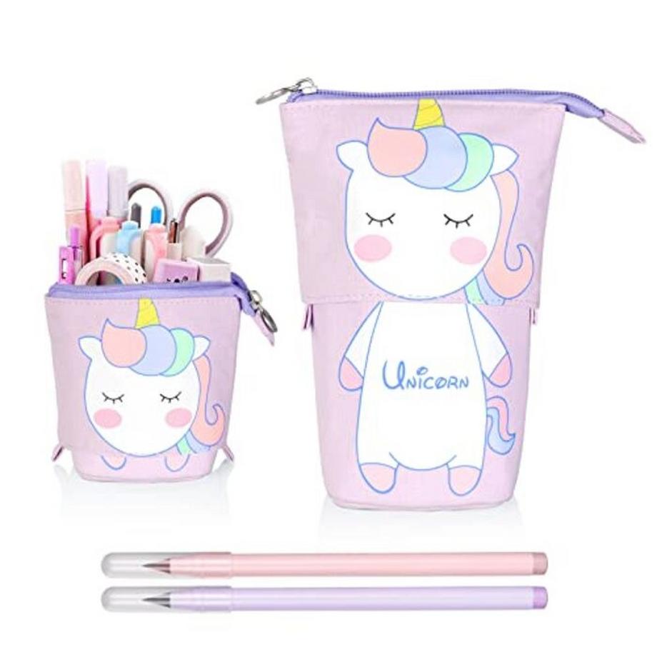 Only-bags.store  Trousse à crayons zippée Trousse à crayons et porte-stylos pour filles Trousse à crayons télescopique 2-en-1 avec 2 stylos perpétuels 