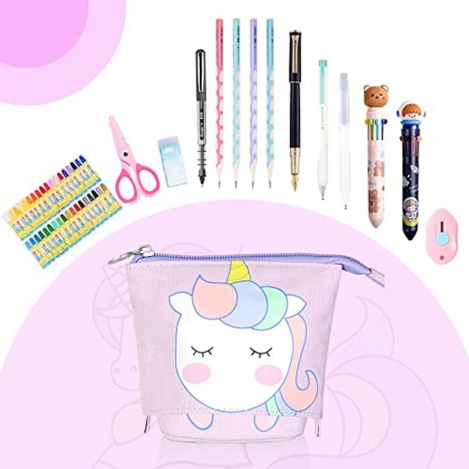 Only-bags.store  Trousse à crayons zippée Trousse à crayons et porte-stylos pour filles Trousse à crayons télescopique 2-en-1 avec 2 stylos perpétuels 