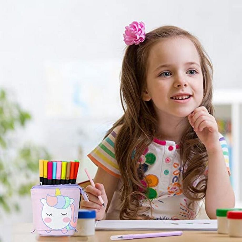 Only-bags.store  Trousse à crayons zippée Trousse à crayons et porte-stylos pour filles Trousse à crayons télescopique 2-en-1 avec 2 stylos perpétuels 