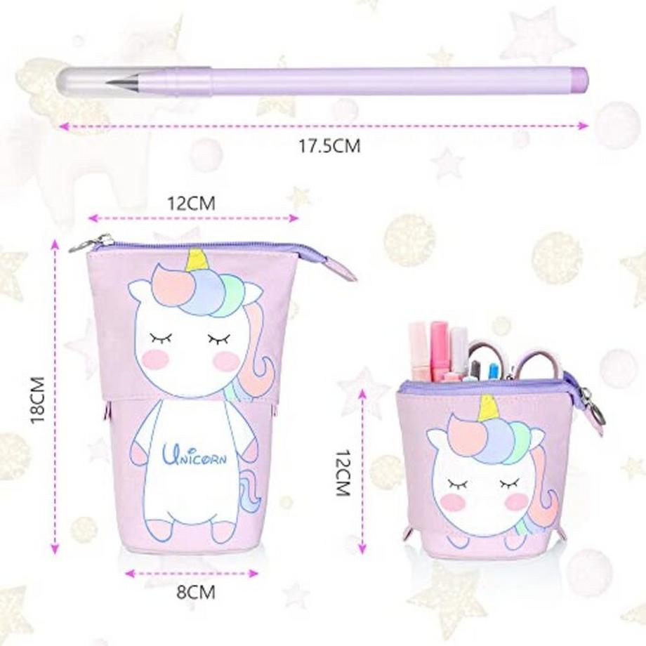 Only-bags.store  Trousse à crayons zippée Trousse à crayons et porte-stylos pour filles Trousse à crayons télescopique 2-en-1 avec 2 stylos perpétuels 