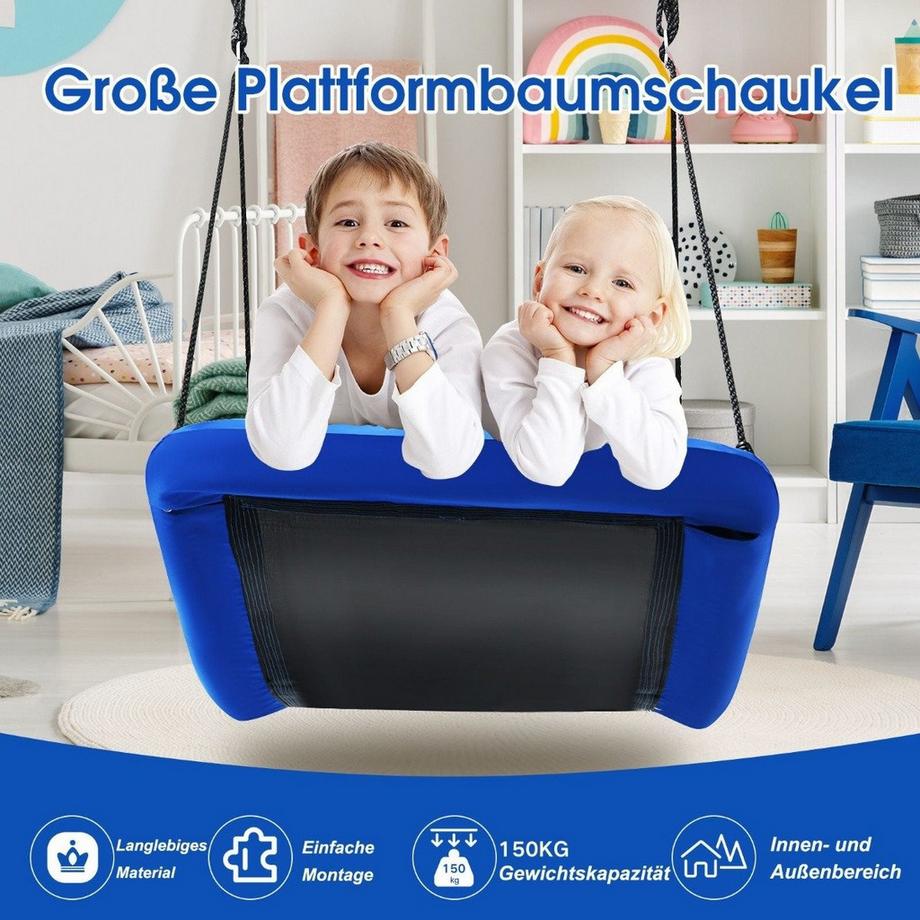 Northix Baumschaukel Nestschaukel mit verstellbaren Seil Outdoor-Schaukel 83 x 155 cm Blau  