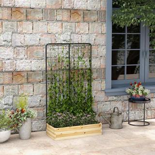 Northio Parterre surélevé avec treillis, bac à fleurs en bois, parterre d'herbes aromatiques, bac à fleurs pour jardin, balcon, bois naturel, 80 x 38 x 145 cm  