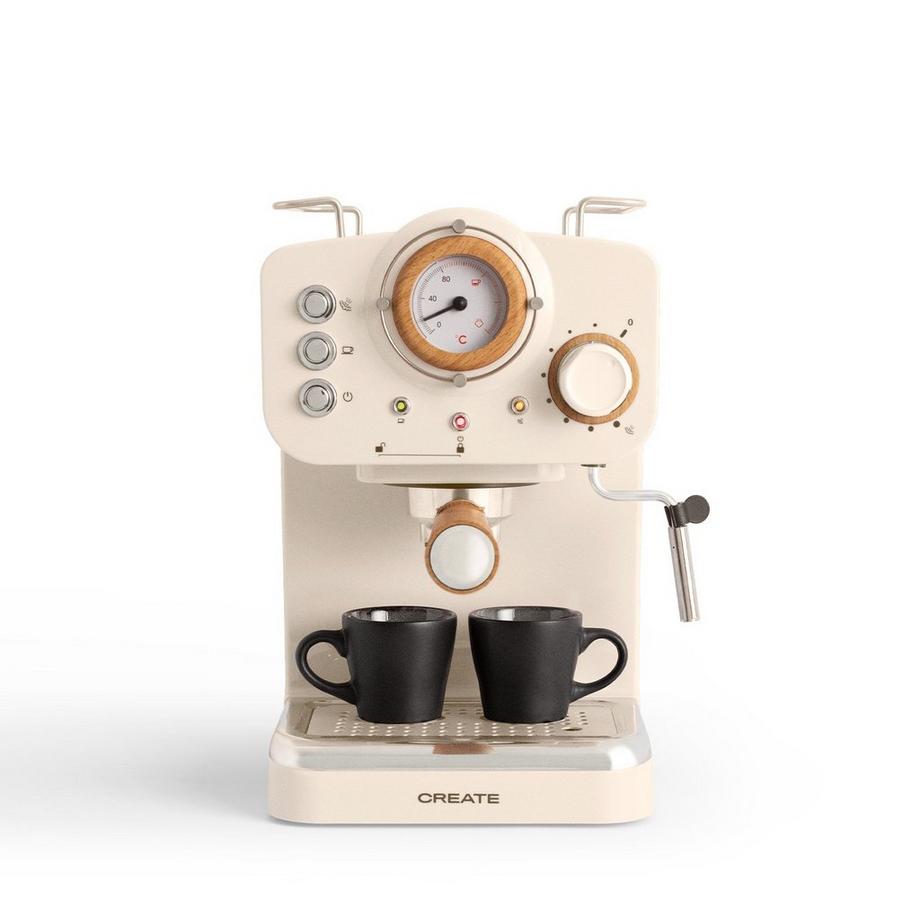 CREATE  Macchina da caffè THERA RETRO, Crema & Legno naturale 