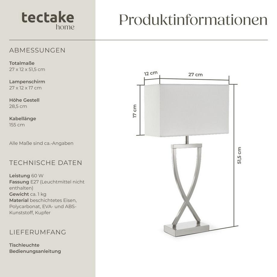 Tectake  Lampe de table AVINA design moderne et lumière non éblouissante 