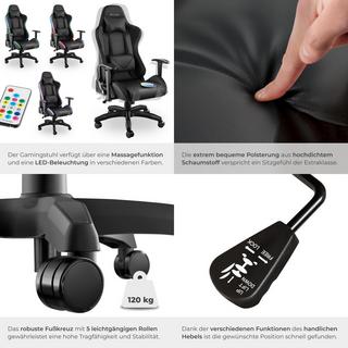 Tectake Chaise de gaming TARTAROS avec fonction massage et LED  