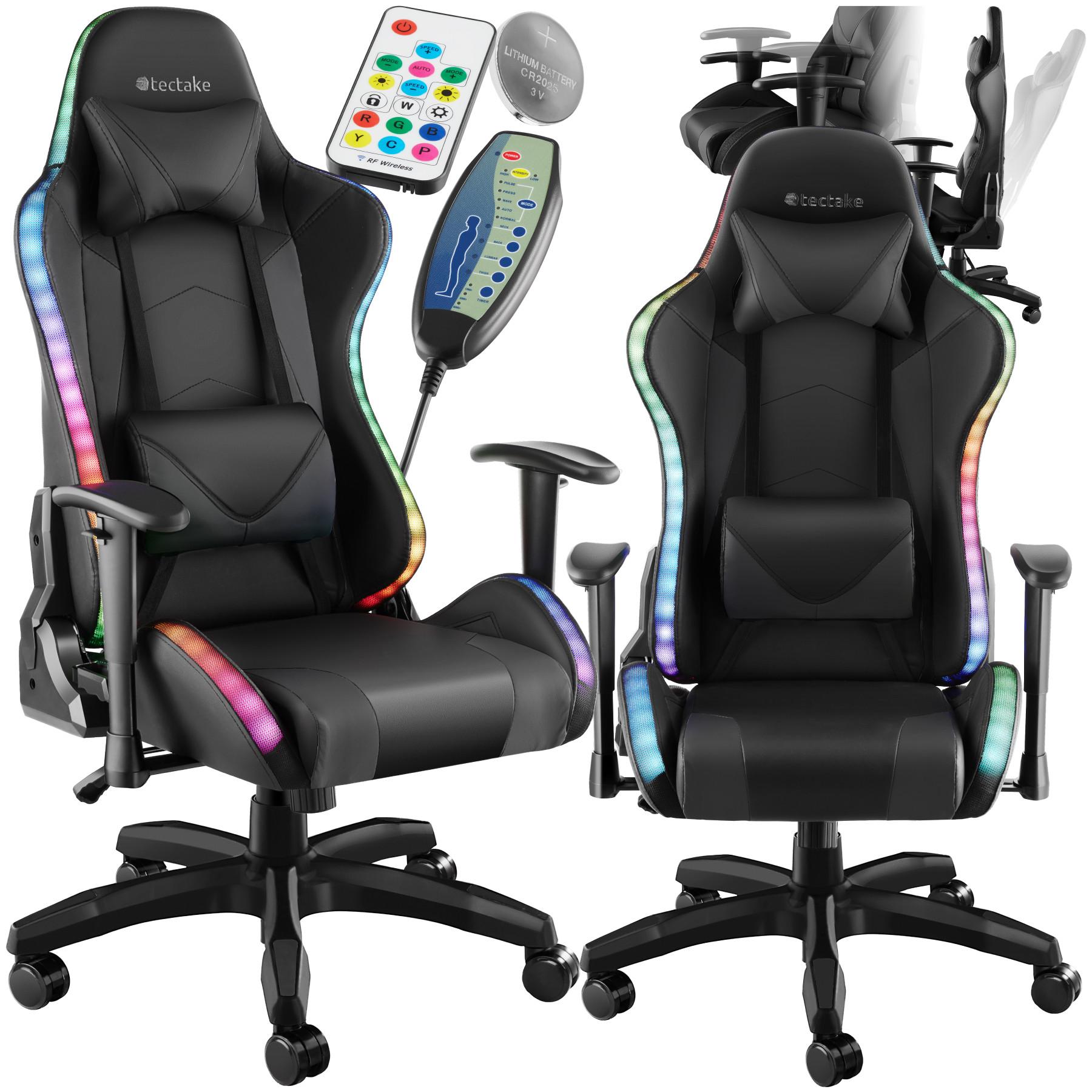 Tectake Chaise de gaming TARTAROS avec fonction massage et LED  