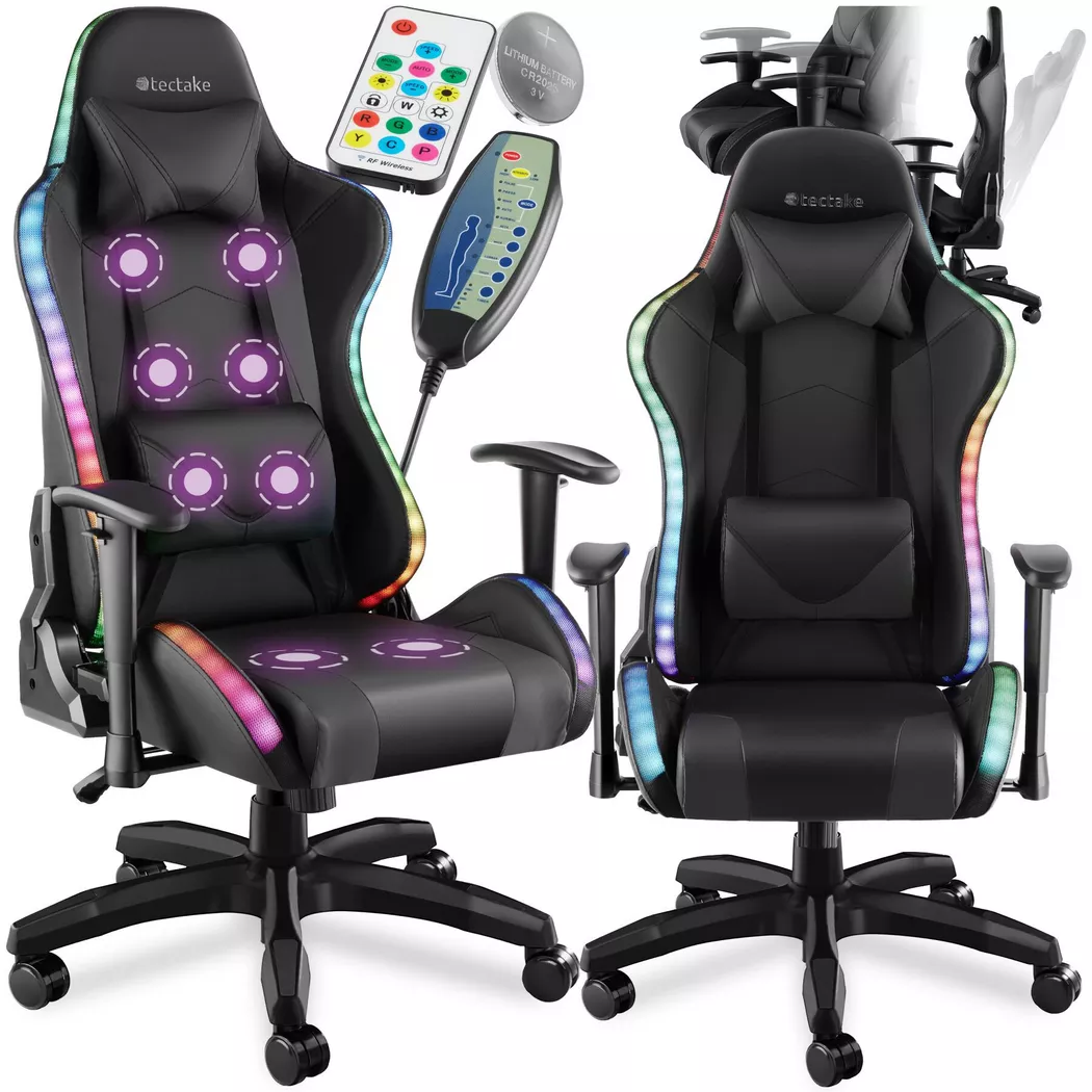 Tectake - Gamingstuhl Tartaros ergonomische Form, mit verstellbarer Rückenlehne 360° drehbar, stufenlos höhenverstellbar, 66X70CM, Schwarz Bedruckt