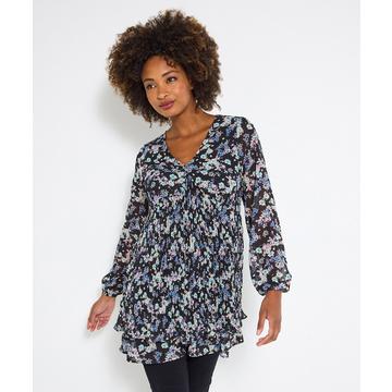 Mini-Kleid mit plissiertem Blumenstufenrock