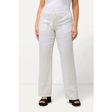 Pantalon en lin Mary à taille élastique, jambe droite et large