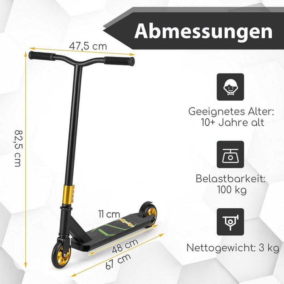 Northix  Stunt Scooter mit 360 Lenkung & PU Rädern & Aluminiumdeck Stuntscooter Funscooter Schwarz 