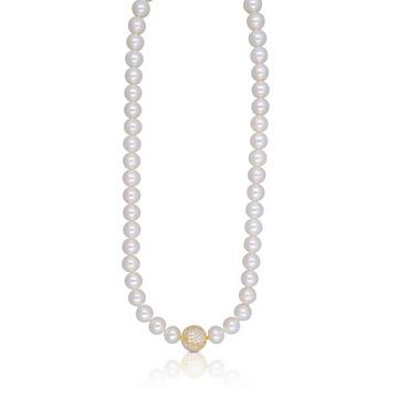 Collier Silber 925 Süsswasserperle 8-9mm Zirkonia