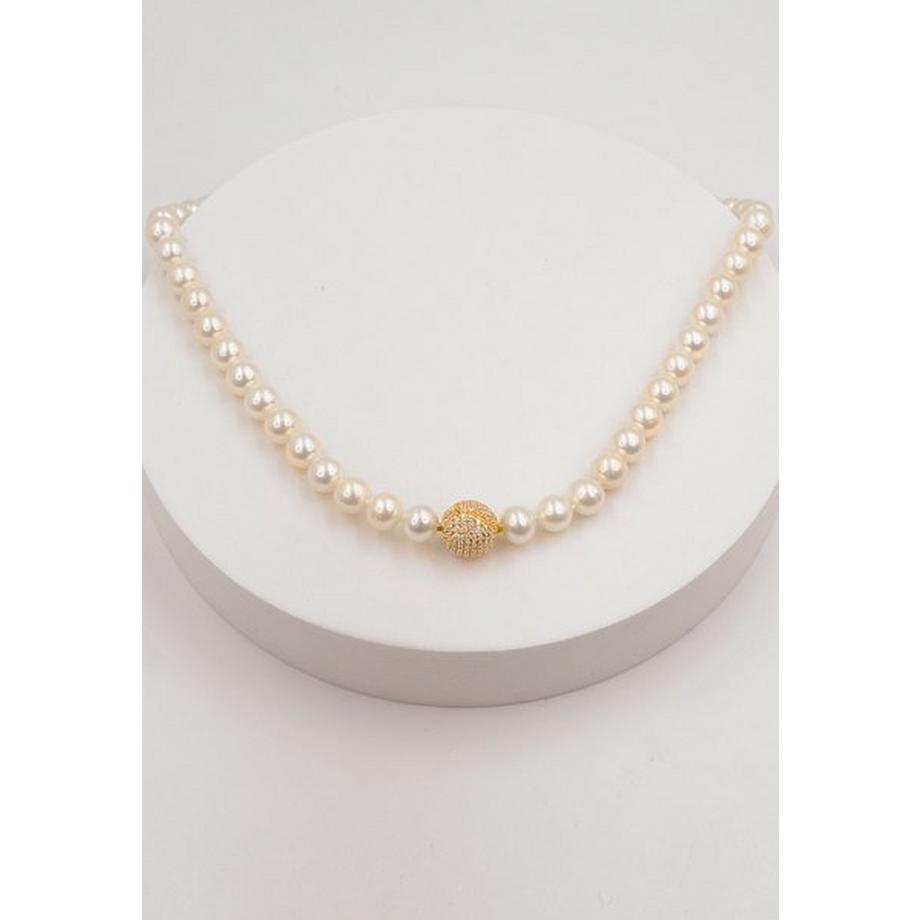 MUAU Schmuck  Collier argent 925 perle d'eau douce 8-9mm zircone cubique 