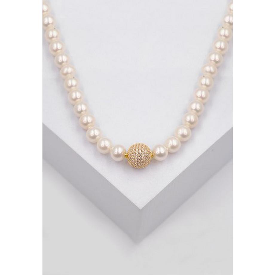 MUAU Schmuck  Collier argent 925 perle d'eau douce 8-9mm zircone cubique 