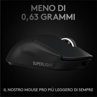 logitech G  G PRO X SUPERLIGHT Mouse Gaming Wireless, Leggero 63 g, Sensore HERO 25K, 25.600 DPI, 5 Tasti Programmabili, Lunga Autonomia, Memoria Integrata, per eSport, Compatibile con PC e Mac. Nero 