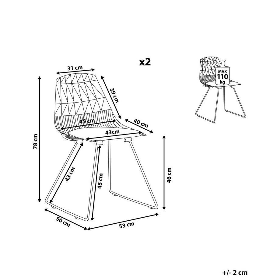Beliani Lot de 2 chaises de salle à manger en Acier Industriel HARLAN  
