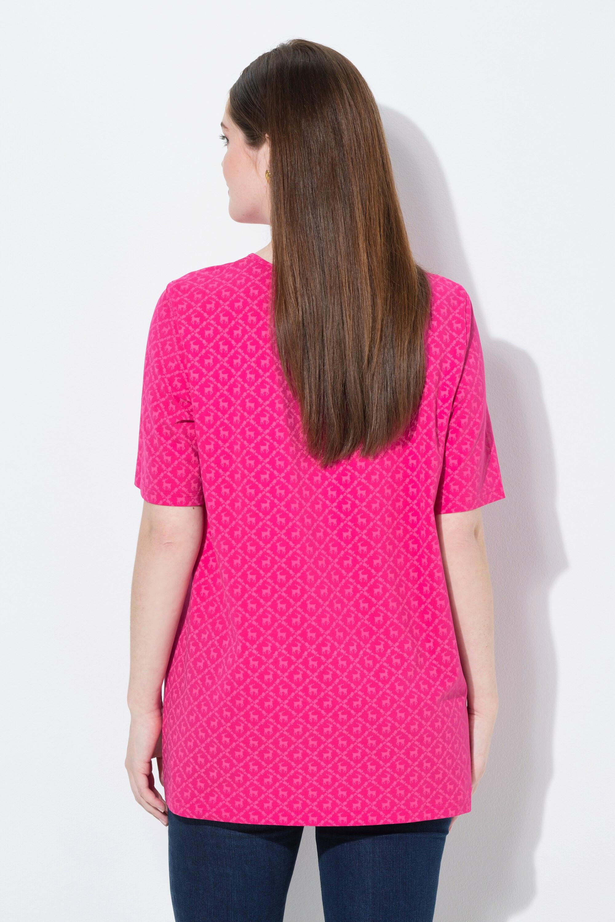 Ulla Popken T-Shirt Motif Traditionnel Coupe Évasée Encolure en V Manches Courtes  