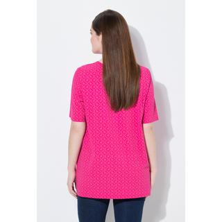 Ulla Popken T-Shirt Motif Traditionnel Coupe Évasée Encolure en V Manches Courtes  