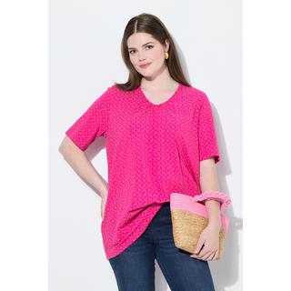 Ulla Popken T-Shirt Motif Traditionnel Coupe Évasée Encolure en V Manches Courtes  