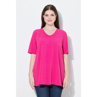 Ulla Popken T-Shirt Motif Traditionnel Coupe Évasée Encolure en V Manches Courtes  