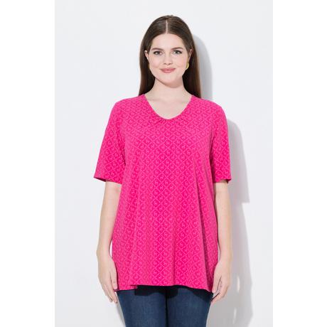 Ulla Popken T-Shirt Motif Traditionnel Coupe Évasée Encolure en V Manches Courtes  