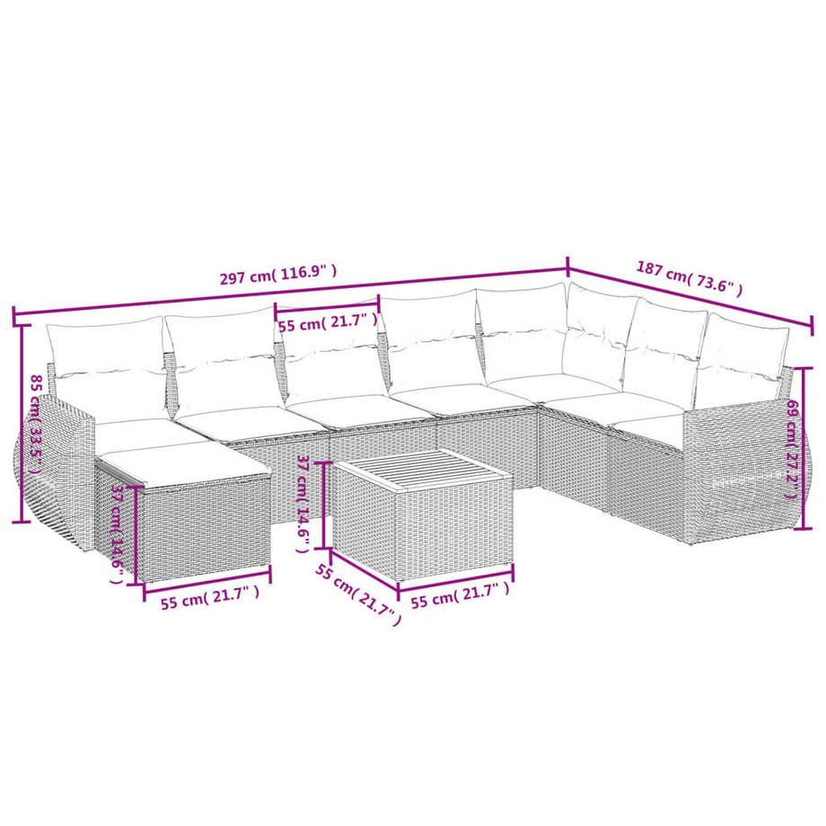 VidaXL set divano da giardino Polirattan  