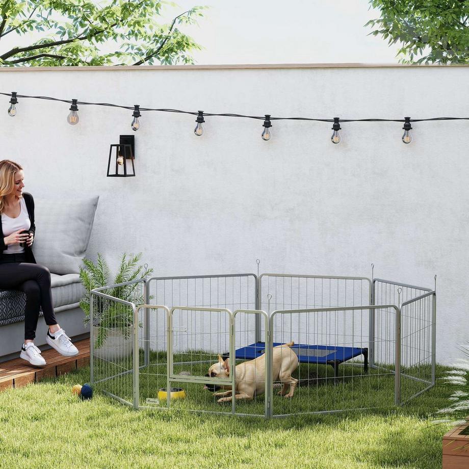 Northio  Parc pour chiots de 60 cm de haut, parc pour chien 8 pièces, parc pour chiots avec ceinture et porte, enclos extérieur pour chiens de petite à moyenne taille, cochons d'Inde, lapins, acier, argent Aosom 