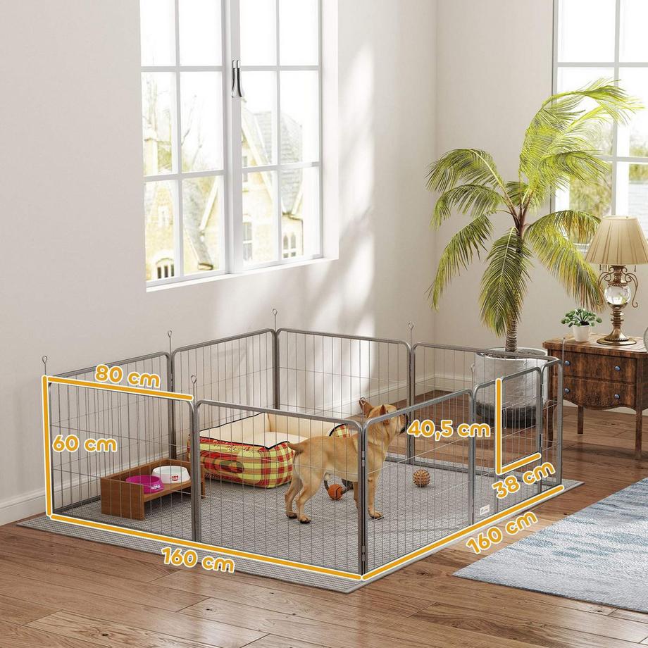 Northio  Parc pour chiots de 60 cm de haut, parc pour chien 8 pièces, parc pour chiots avec ceinture et porte, enclos extérieur pour chiens de petite à moyenne taille, cochons d'Inde, lapins, acier, argent Aosom 