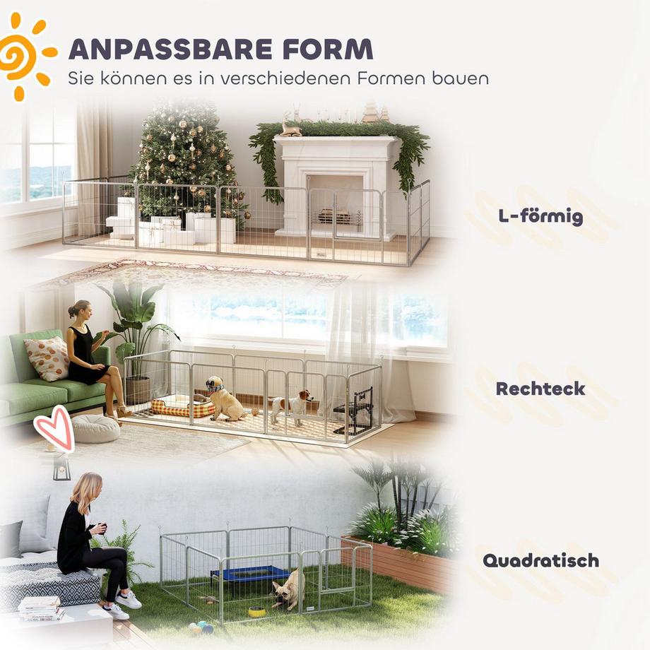 Northio  Parc pour chiots de 60 cm de haut, parc pour chien 8 pièces, parc pour chiots avec ceinture et porte, enclos extérieur pour chiens de petite à moyenne taille, cochons d'Inde, lapins, acier, argent Aosom 