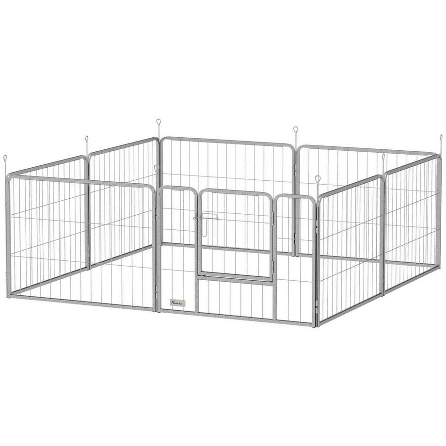 Northio  Parc pour chiots de 60 cm de haut, parc pour chien 8 pièces, parc pour chiots avec ceinture et porte, enclos extérieur pour chiens de petite à moyenne taille, cochons d'Inde, lapins, acier, argent Aosom 