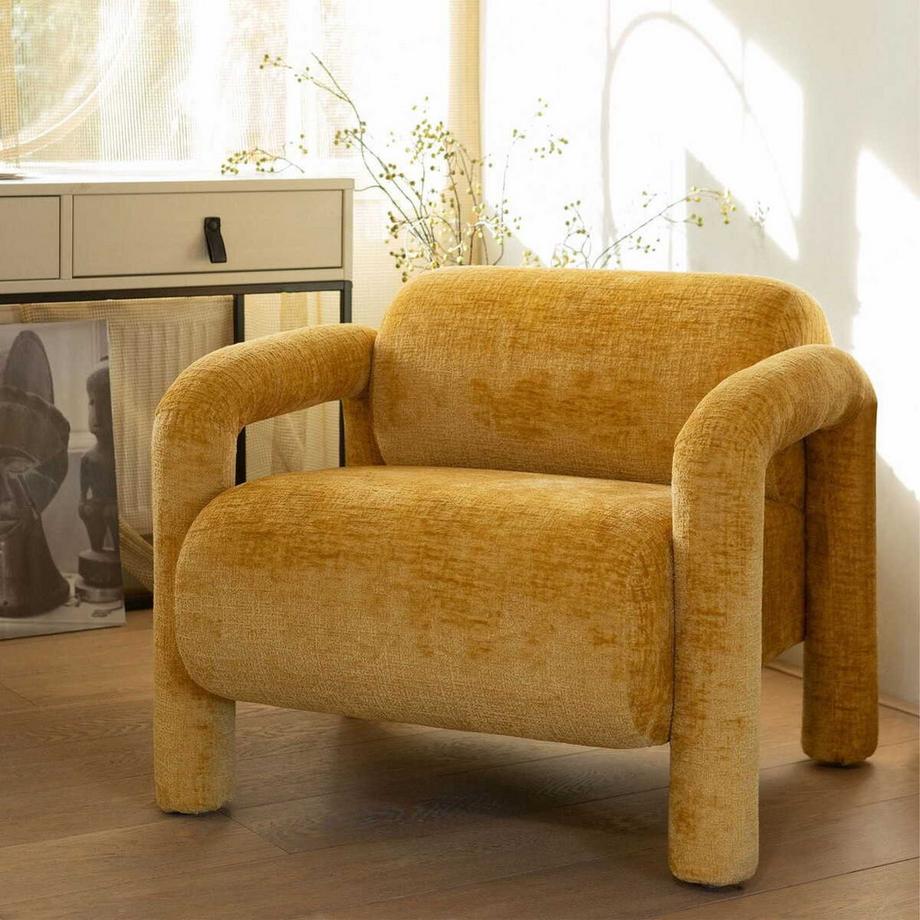 mutoni Fauteuil Lenny Chunky Velvet jaune d'or  