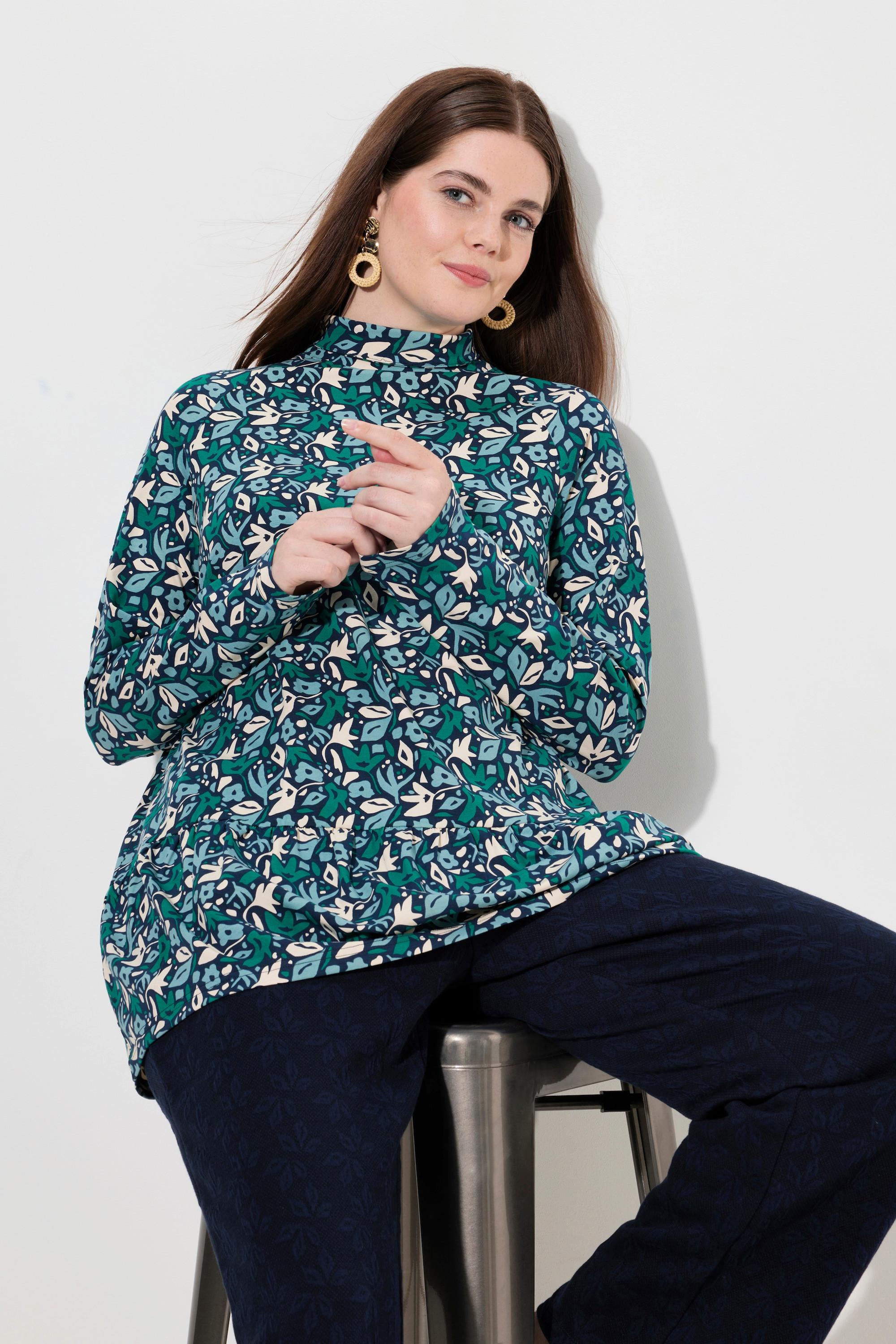 Ulla Popken Maglia lunga fiori Collo alto Maniche lunghe  