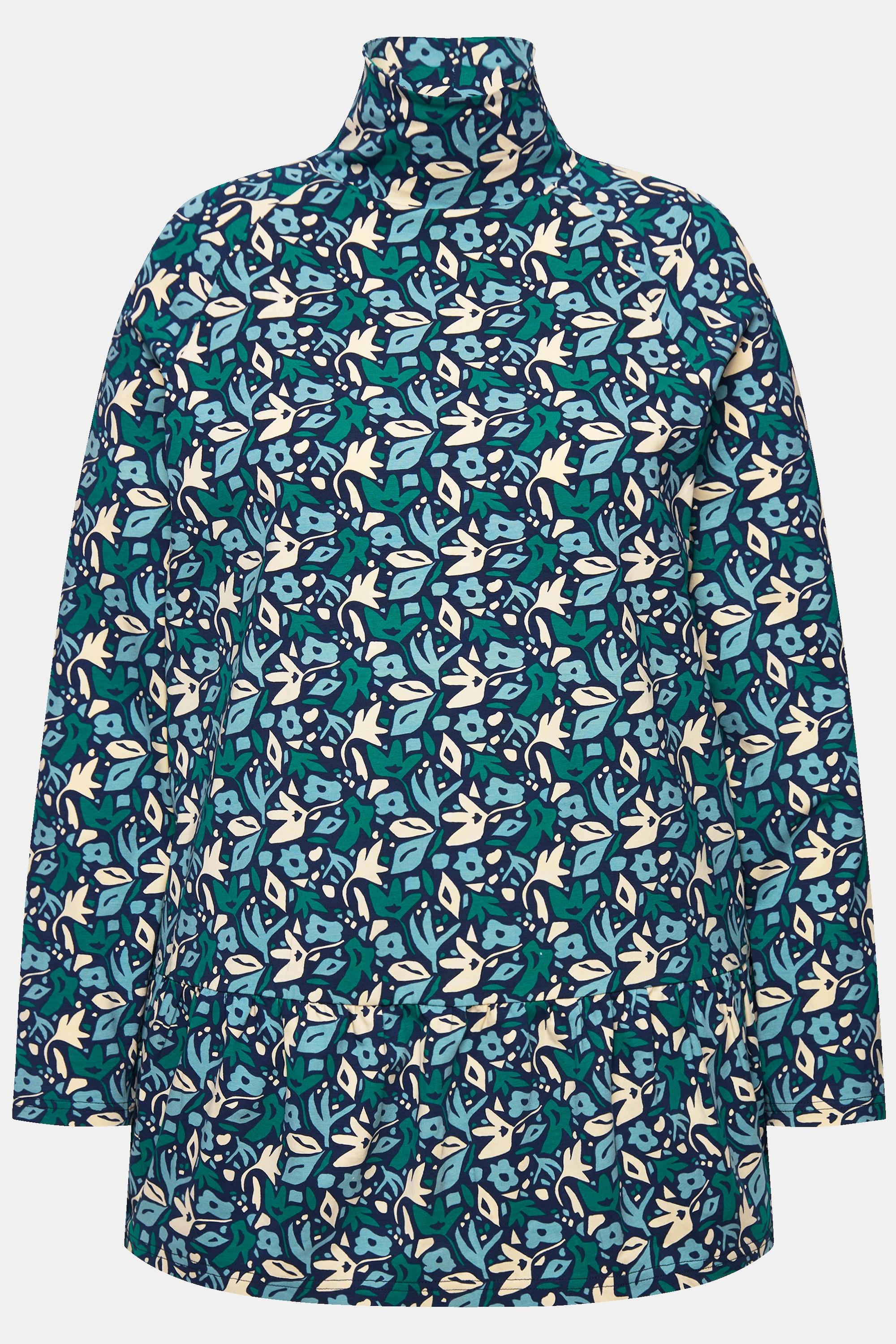 Ulla Popken Maglia lunga fiori Collo alto Maniche lunghe  