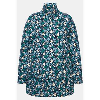 Ulla Popken  T-shirt long en coton bio motif à fleurs, col montant et manches longues 