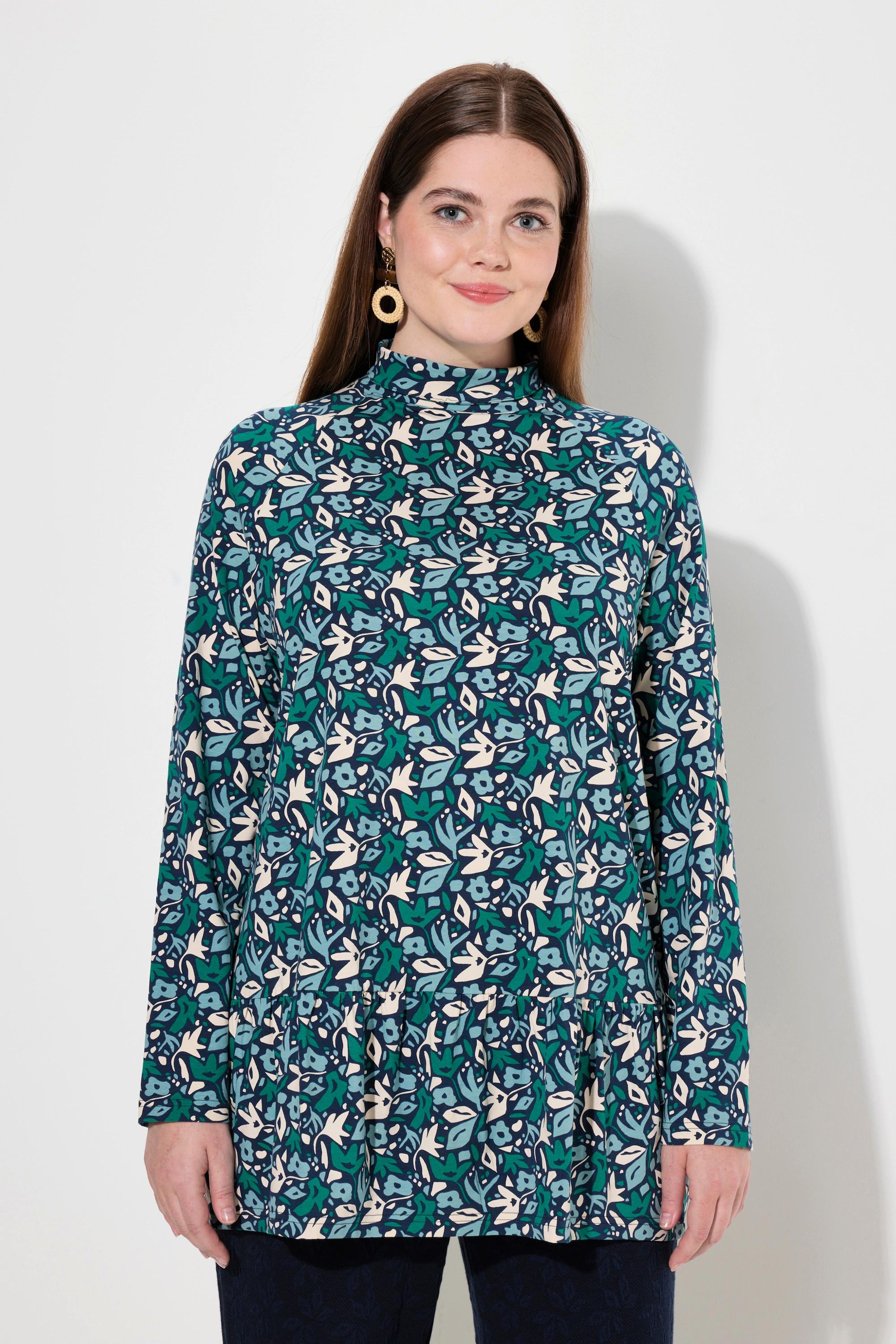 Ulla Popken Maglia lunga fiori Collo alto Maniche lunghe  