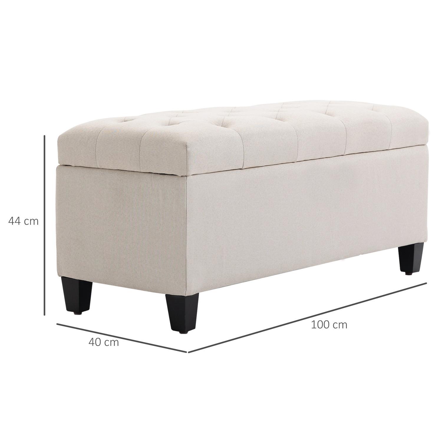 Northio Banc Rembourré Avec Espace De Rangement, Banc Coffre, Polyester Imitation Lin, Bois D'Hévéa, Blanc Crème, 100 X 40 X 44 Cm  