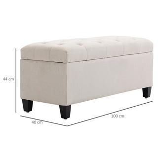 Northio Banc Rembourré Avec Espace De Rangement, Banc Coffre, Polyester Imitation Lin, Bois D'Hévéa, Blanc Crème, 100 X 40 X 44 Cm  