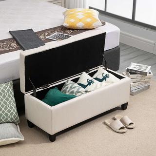 Northio Banc Rembourré Avec Espace De Rangement, Banc Coffre, Polyester Imitation Lin, Bois D'Hévéa, Blanc Crème, 100 X 40 X 44 Cm  