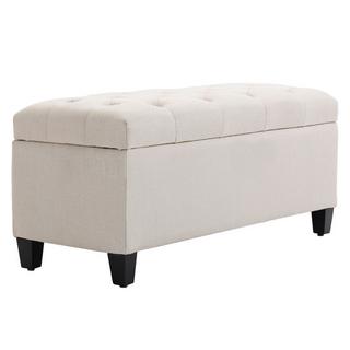 Northio Banc Rembourré Avec Espace De Rangement, Banc Coffre, Polyester Imitation Lin, Bois D'Hévéa, Blanc Crème, 100 X 40 X 44 Cm  