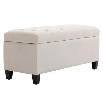 Banc Rembourré Avec Espace De Rangement, Banc Coffre, Polyester Imitation Lin, Bois D'Hévéa, Blanc Crème, 100 X 40 X 44 Cm