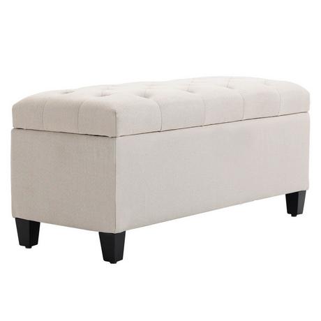 Northio Banc Rembourré Avec Espace De Rangement, Banc Coffre, Polyester Imitation Lin, Bois D'Hévéa, Blanc Crème, 100 X 40 X 44 Cm  